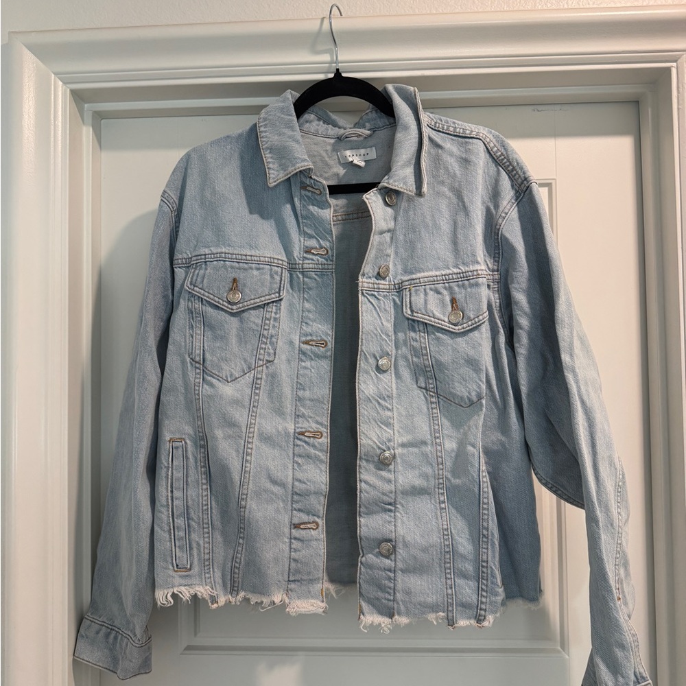 Topshop Raw Hem Light Blue Denim Jacket